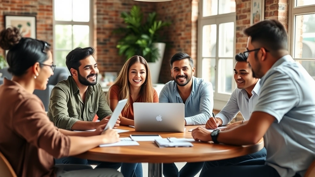 latino tax -
Diverse group of Latino small business owners in casual meeting discussing fina