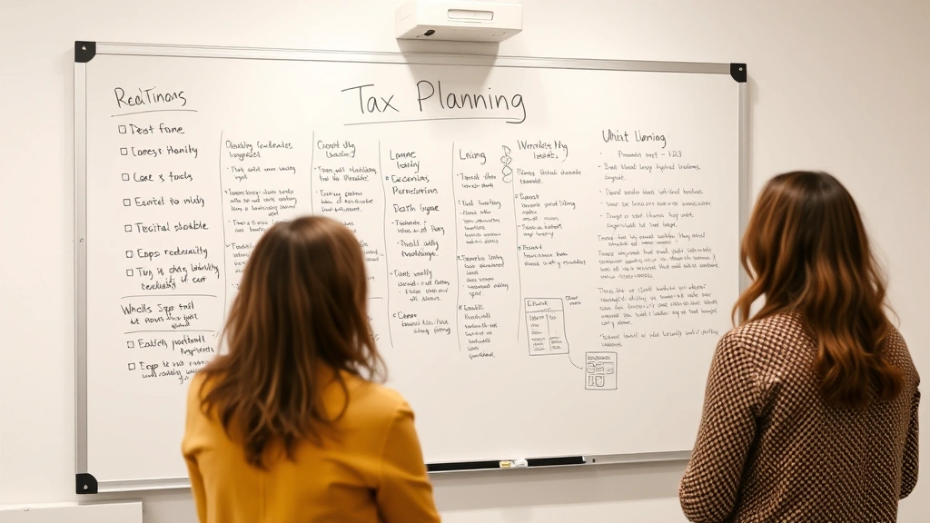 legal tax service - 
whiteboard with tax planning notes in background
