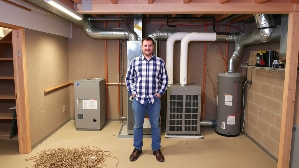 lennox 2025 tax credit certificates - 
standing in front of newly installed HVAC system in home basement
