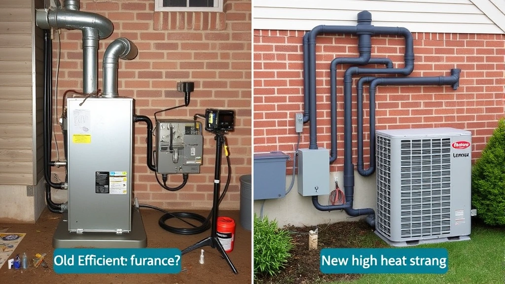 lennox 2025 tax credit certificates - 
Split-screen comparison showing old inefficient furnace on left and new high-ef