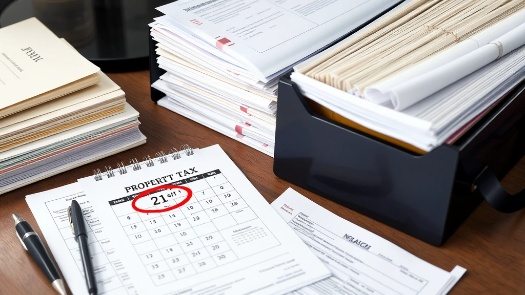 levy county tax collector - 
Organized file folders and property tax documents spread on desk with calendar 