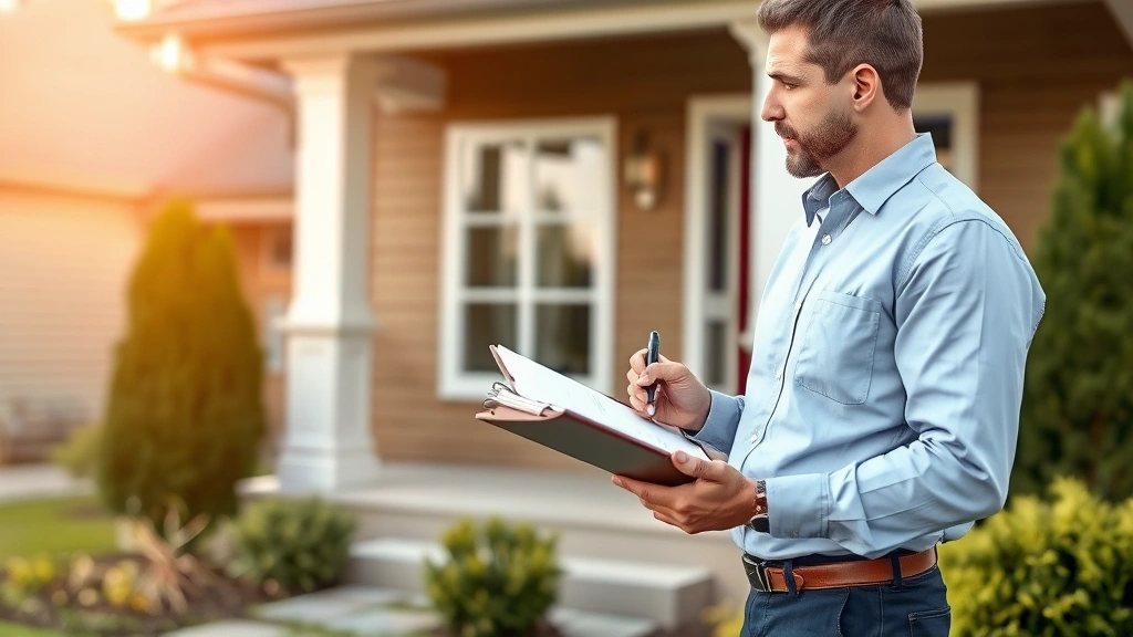 lexington county property taxes -
Real estate appraiser with clipboard inspecting residential home exterior, taki
