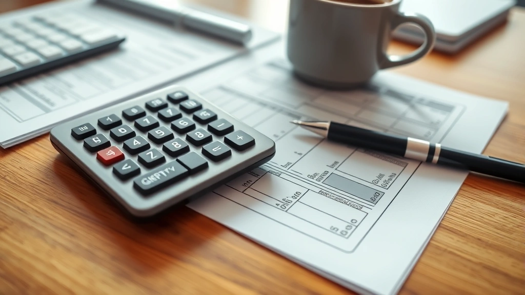maine sales tax rate - 
Close-up of calculator, tax forms, and pen on wooden desk with coffee cup, fina