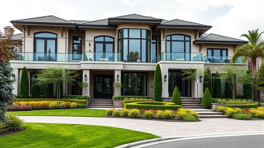 mansion tax nj - 
Luxury residential mansion exterior with manicured landscaping and modern archi