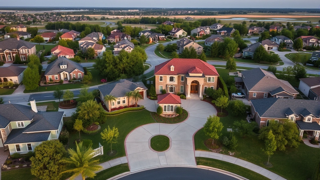 mansion tax nj - 
Aerial view of an upscale residential neighborhood with large homes and propert