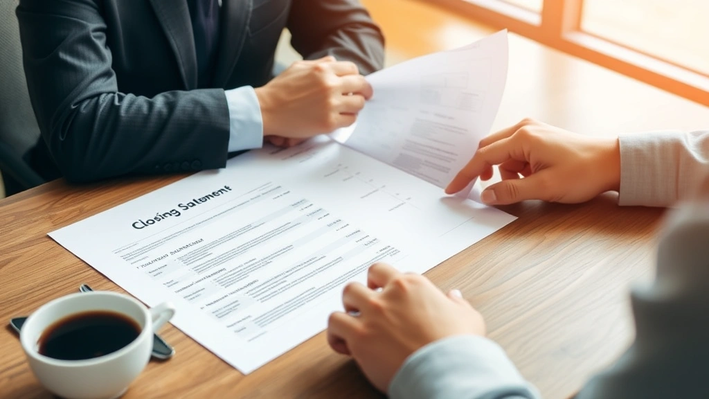 mansion tax nj - 
Person reviewing closing documents and settlement statement at a table with cof