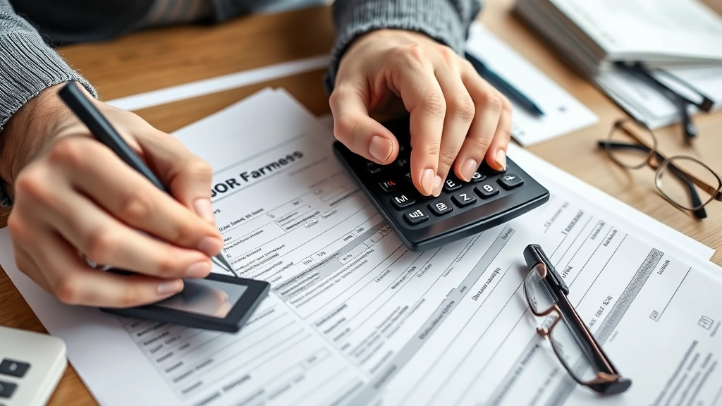 mchenry county taxes - 
Close-up of hands writing notes on Illinois tax forms with calculator, pen, and