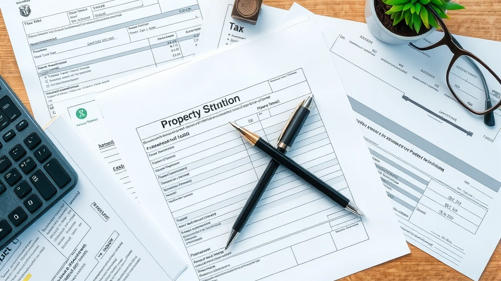 milwaukee county property tax search -
Overhead view of property tax records, comparison documents, and pen on organiz