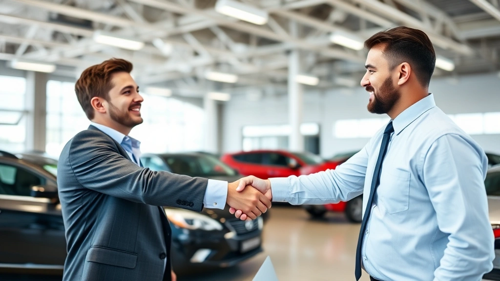 missouri auto sales tax - 
Handshake between car buyer and salesman at dealership
