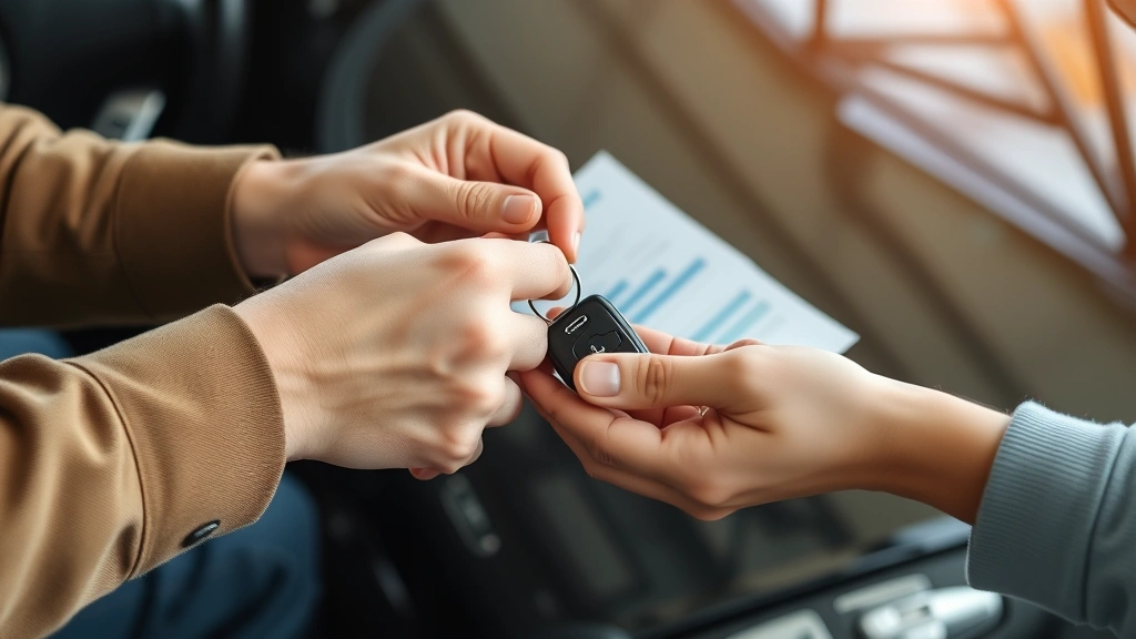 missouri car sales tax -
Hands exchanging car keys during vehicle purchase transaction with financial do