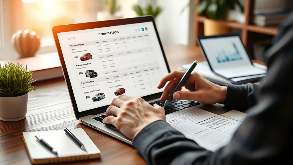 missouri state auto sales tax - 
Person researching vehicle prices on laptop at home office with notepad and com