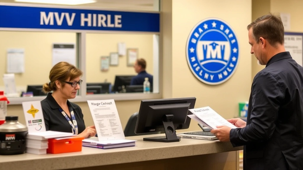 missouri state auto sales tax - 
DMV registration office counter with agent processing vehicle paperwork and tax