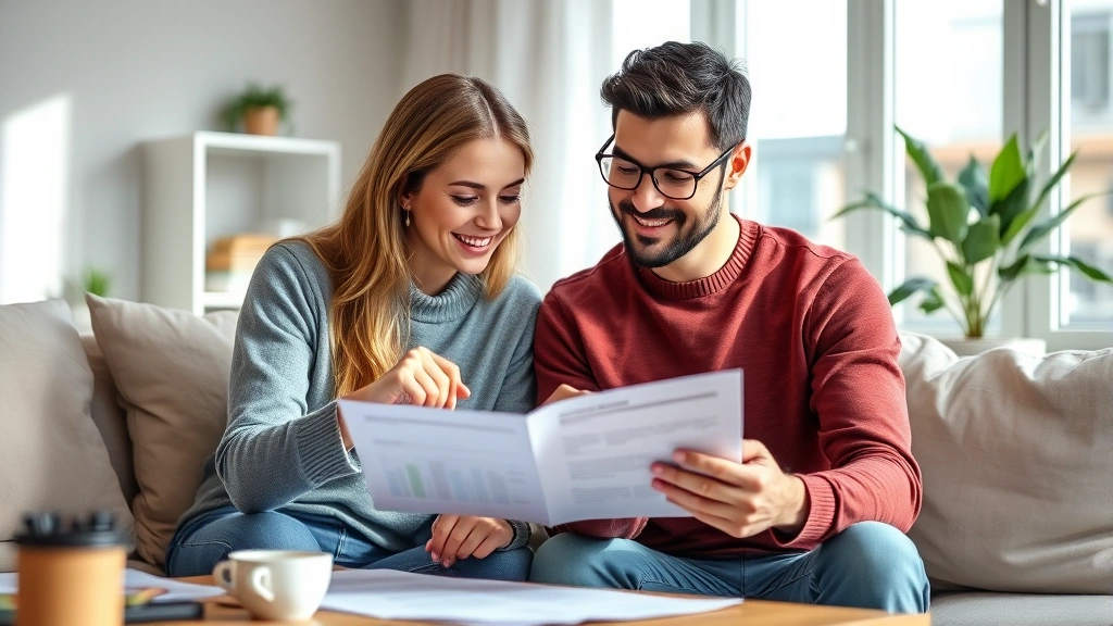 mn real estate tax refund - 
Diverse couple reviewing financial documents together at home with coffee, natu