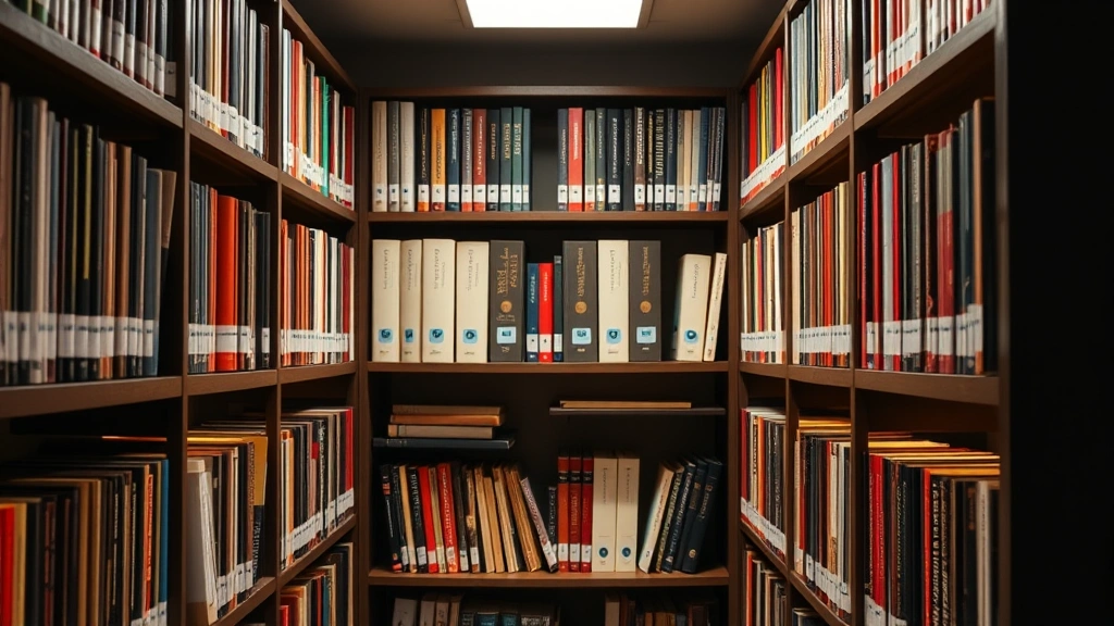 mtg land tax - 
Library or study room shelves with organized card collection binders, professio