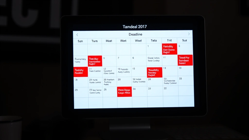 municipality of anchorage property tax - 
Digital calendar showing tax deadline dates highlighted in red on computer scre