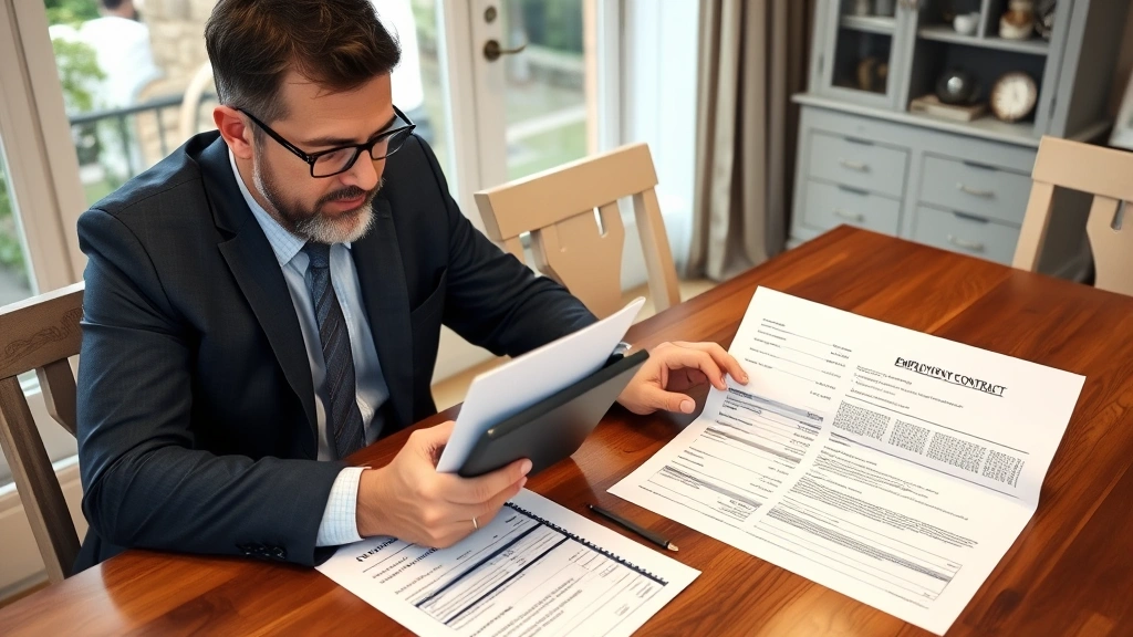 nanny tax calculator - 
Male household employer reviewing quarterly tax payment statements and nanny em