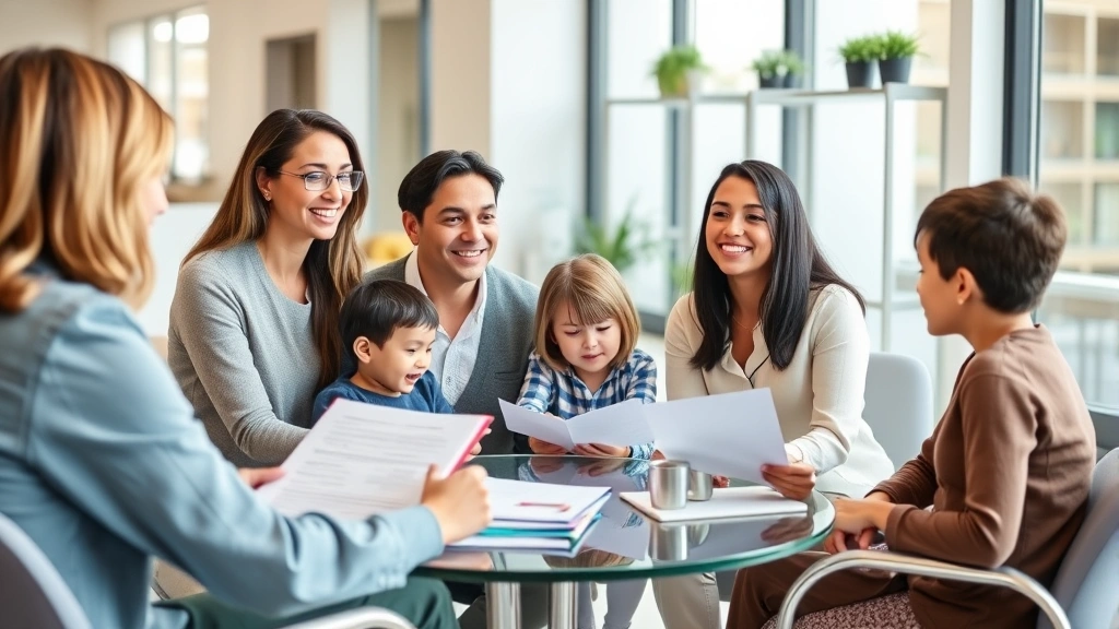 nanny tax calculator - 
Diverse family meeting with female financial advisor or CPA in bright modern of