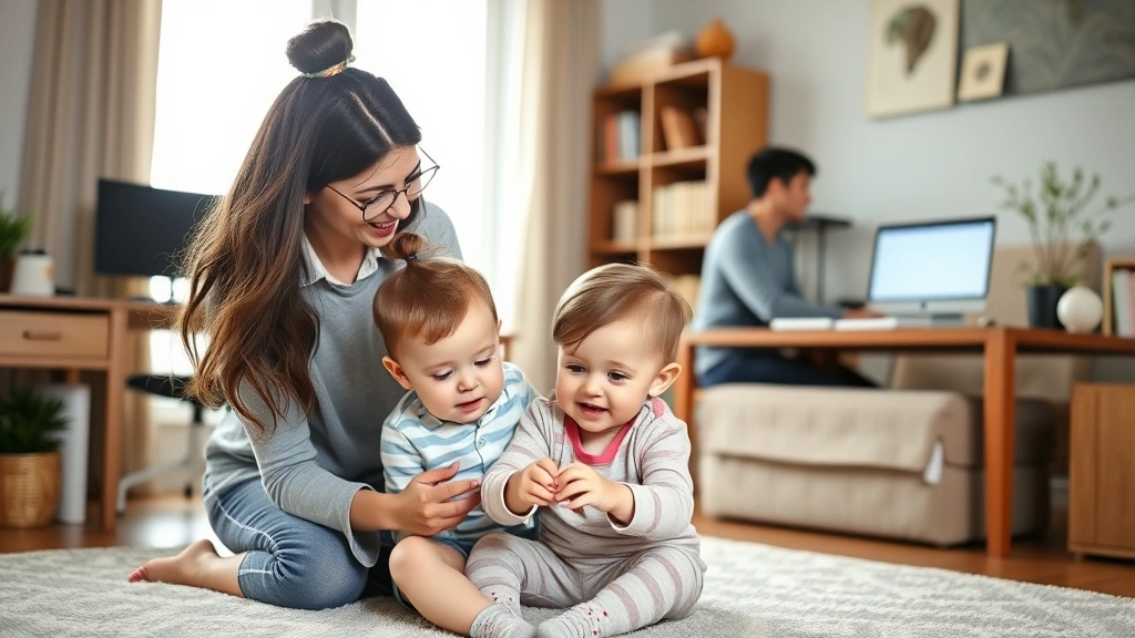 nanny tax calculator - 
Young nanny playing with child in home while parent works in background at desk