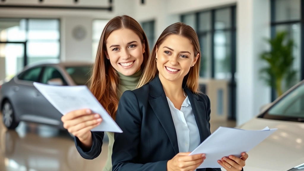 nc sales tax on automobiles - 
Professional woman holding car keys while reviewing paperwork with satisfied ex