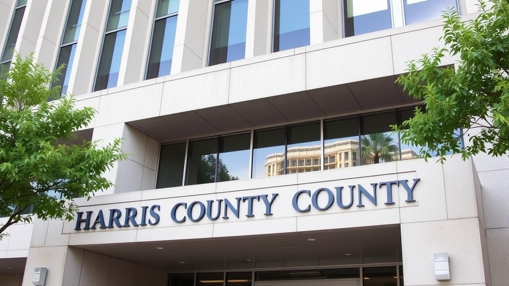 nearest tax office to 77511 -
Exterior of Harris County government building with clear signage, professional