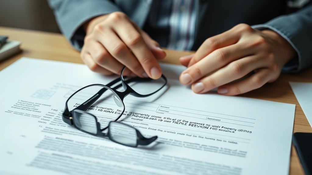 nearest tax office to 77511 -
Close-up of hands reviewing property deed and tax assessment letter with readin