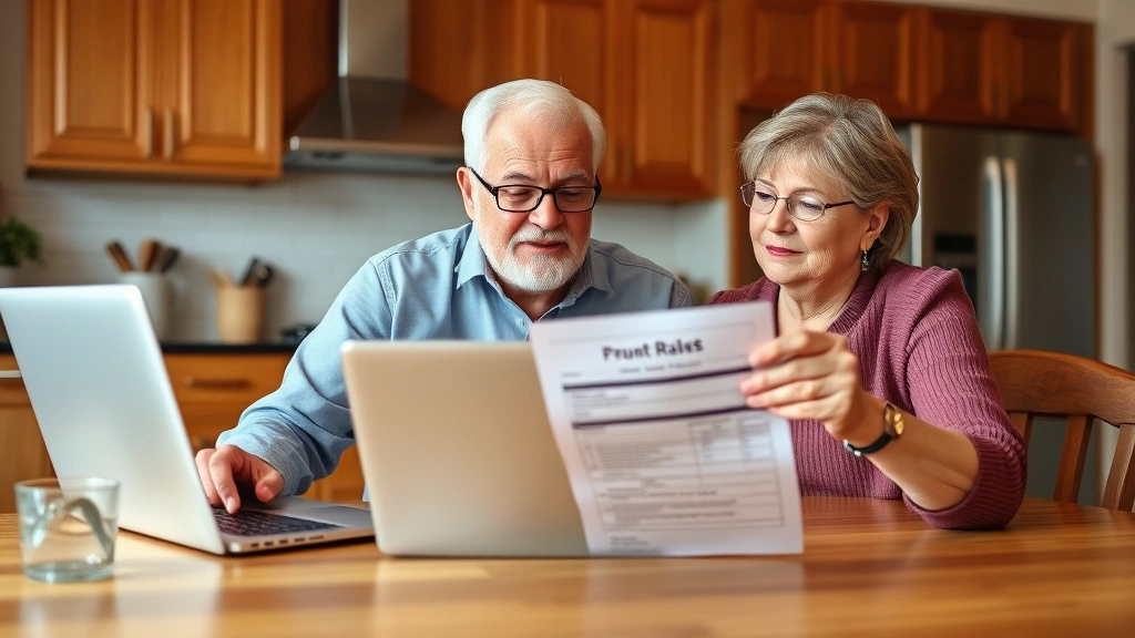 new haven taxes - 
Senior couple reviewing property tax bill at kitchen table with laptop

