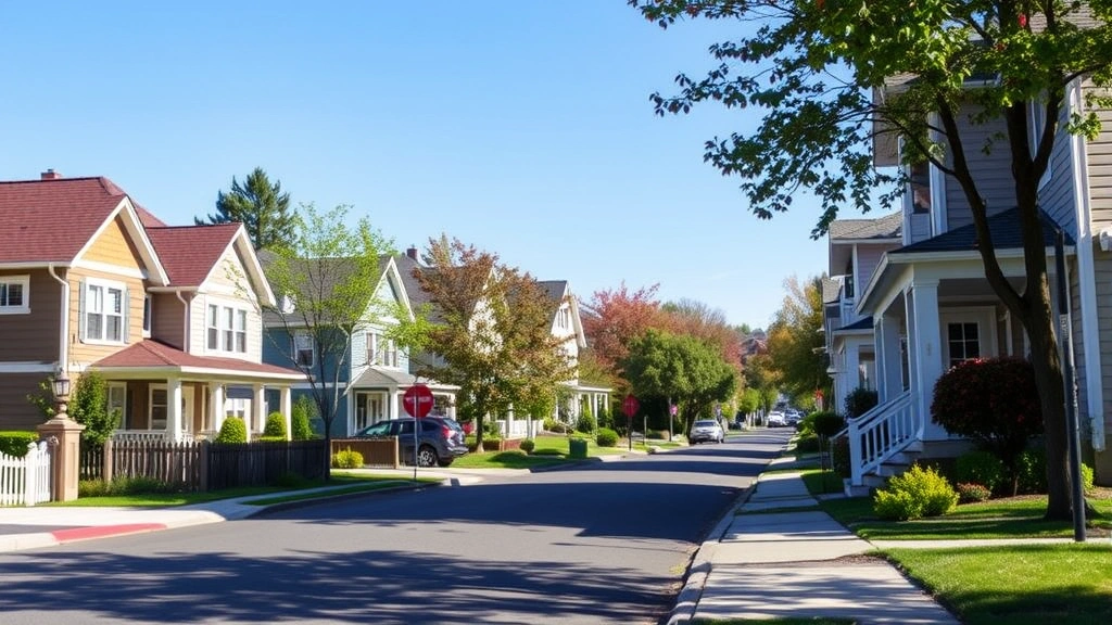 new jersey property tax relief - 
Residential street with diverse homes, sunny day, representing neighborhood pro