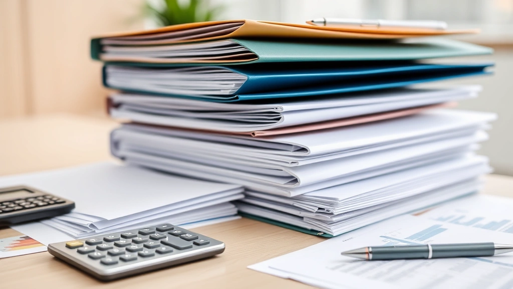 norwich ct tax collector - 
Organized file folders and property documents stacked neatly on desk, calculato