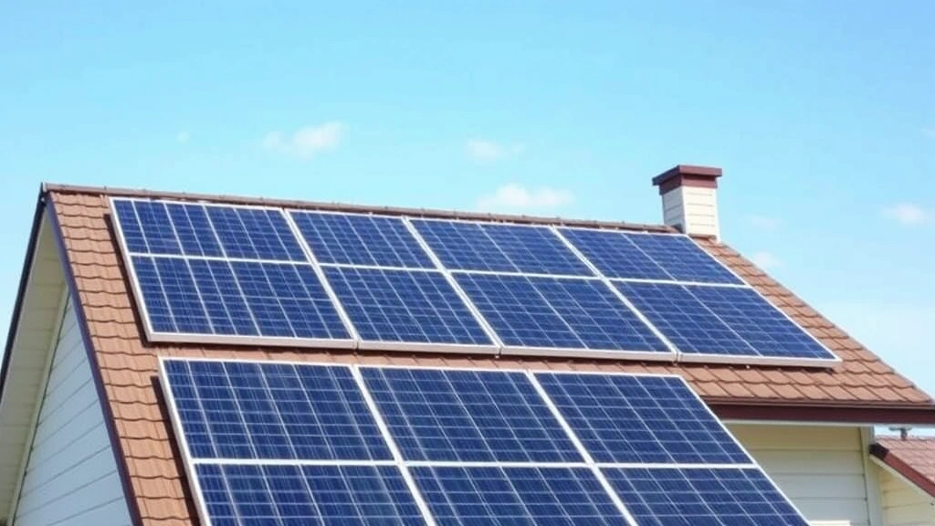 nvironmental tax in a green market. - 
Photorealistic image of residential solar panels on home roof with blue sky bac
