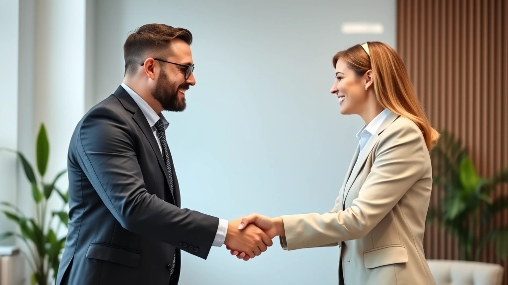 nvironmental tax in a green market. - 
Business owner and tax advisor shaking hands in office with green plant visible
