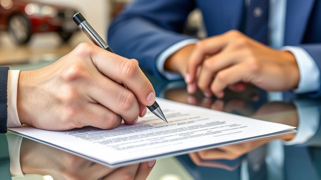 ohio vehicle sales tax - 
Close-up of hands signing car sales agreement with pen at dealership desk
