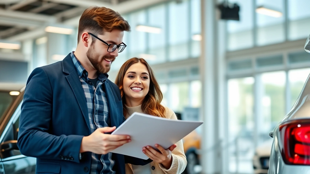 ohio vehicle sales tax - 
Diverse couple examining car price tag and discussing finances in dealership sh