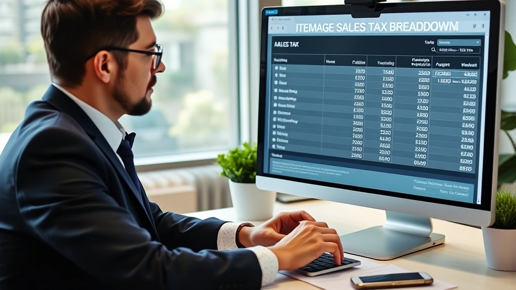 ohio vehicle sales tax - 
Accountant or CPA reviewing itemized sales tax breakdown on computer screen in 