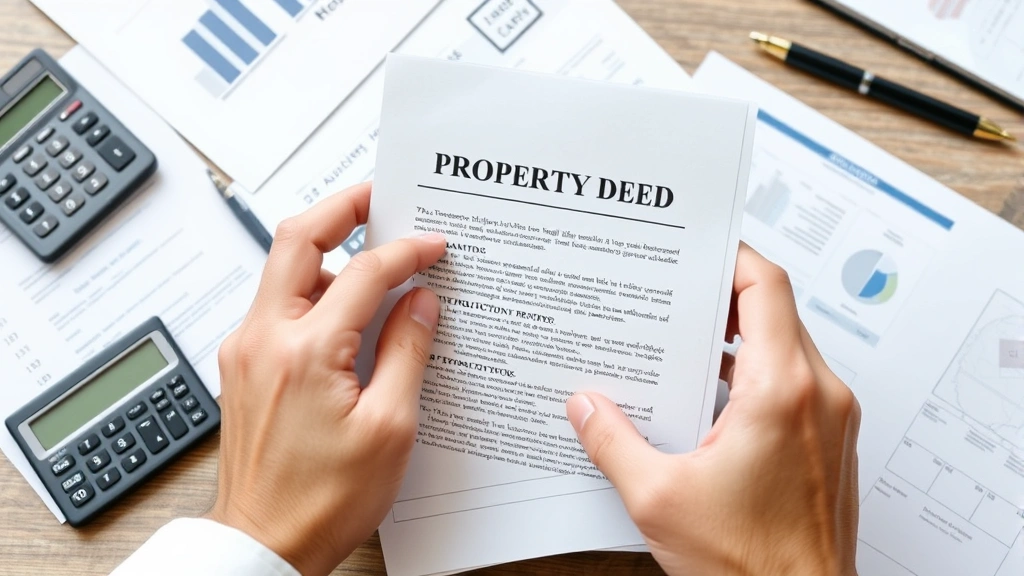 oregon death tax -
Close-up of hands holding property deed and legal documents with calculator and