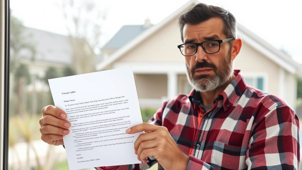 osceola county property tax - 
Homeowner holding property assessment letter with concerned expression, suburba