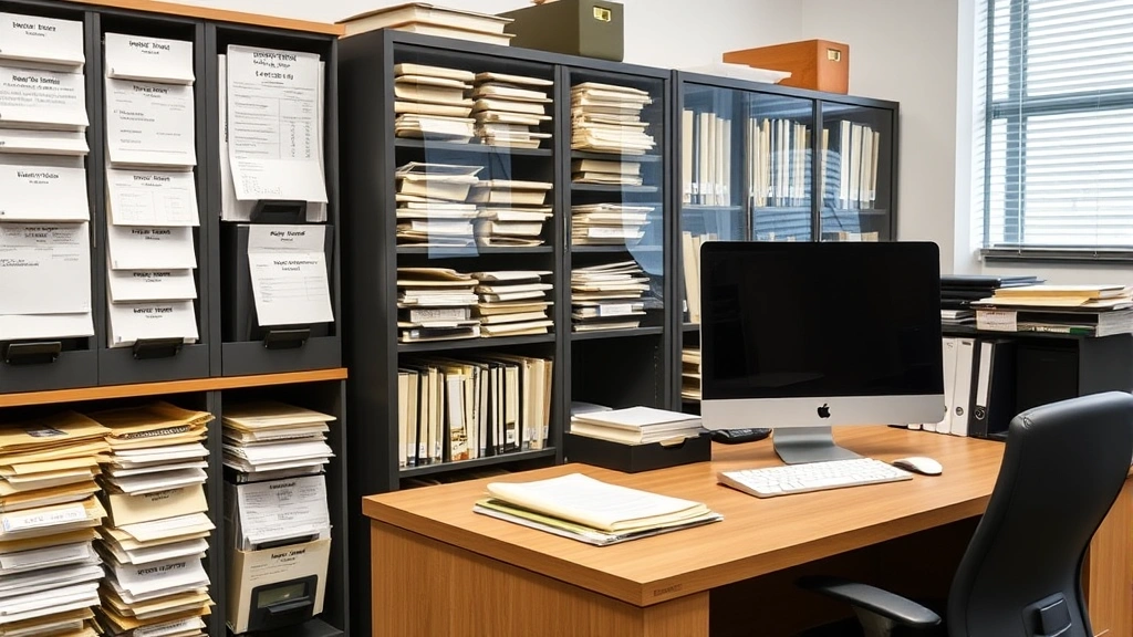 osceola county tax collector st. cloud branch - 
Organized filing system and computer workstation in professional tax office set