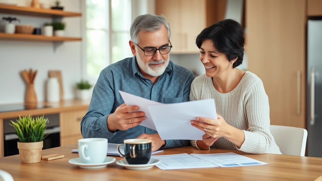oswego county property tax - 
Senior couple reviewing financial documents together at kitchen table with coff