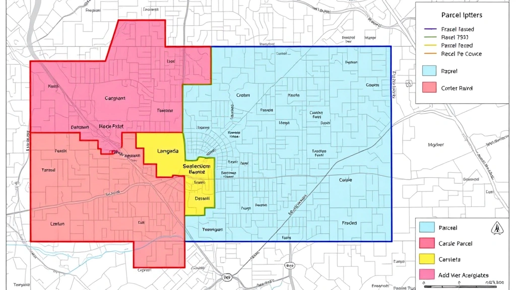 otsego county tax map - 
Overhead view of tax map printout with parcel boundaries highlighted in differe