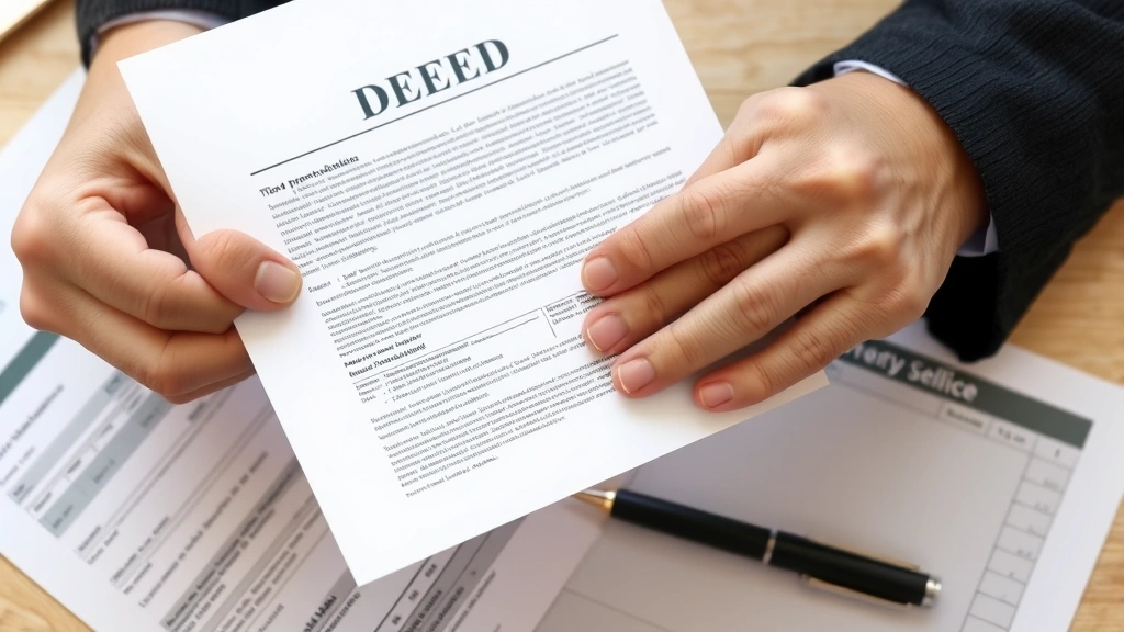 oyster bay taxes - 
Close-up of hands holding deed and property tax bill, paperwork spread across t