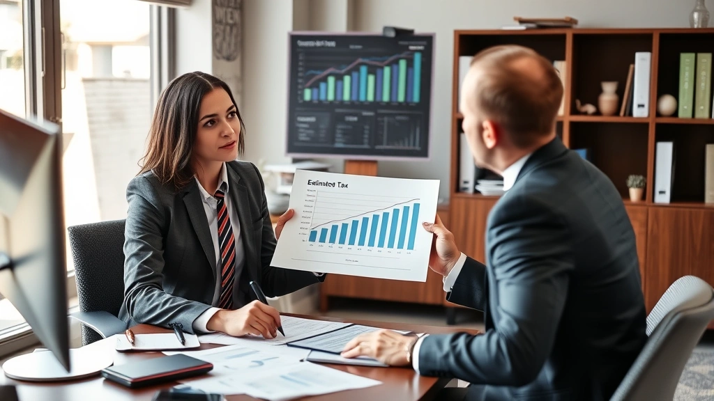 pa estimated tax payments - 
Financial advisor or CPA in business attire explaining estimated tax concept to