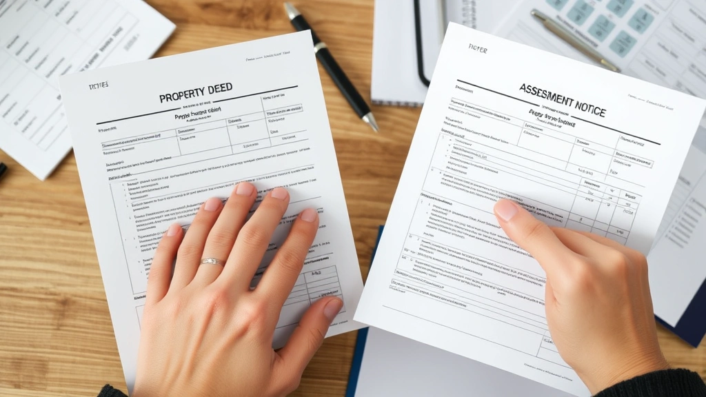 philadelphia board of revision of taxes - 
Close-up of hands comparing two property deeds and assessment notices, organize