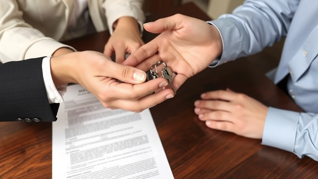philadelphia county property taxes - 
Hands exchanging keys during home sale closing with property deed documents vis