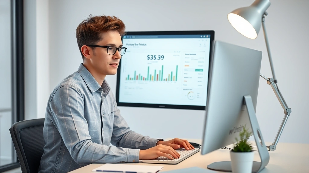 philadelphia pa wage tax - 
Young professional looking at computer screen showing paycheck breakdown, moder