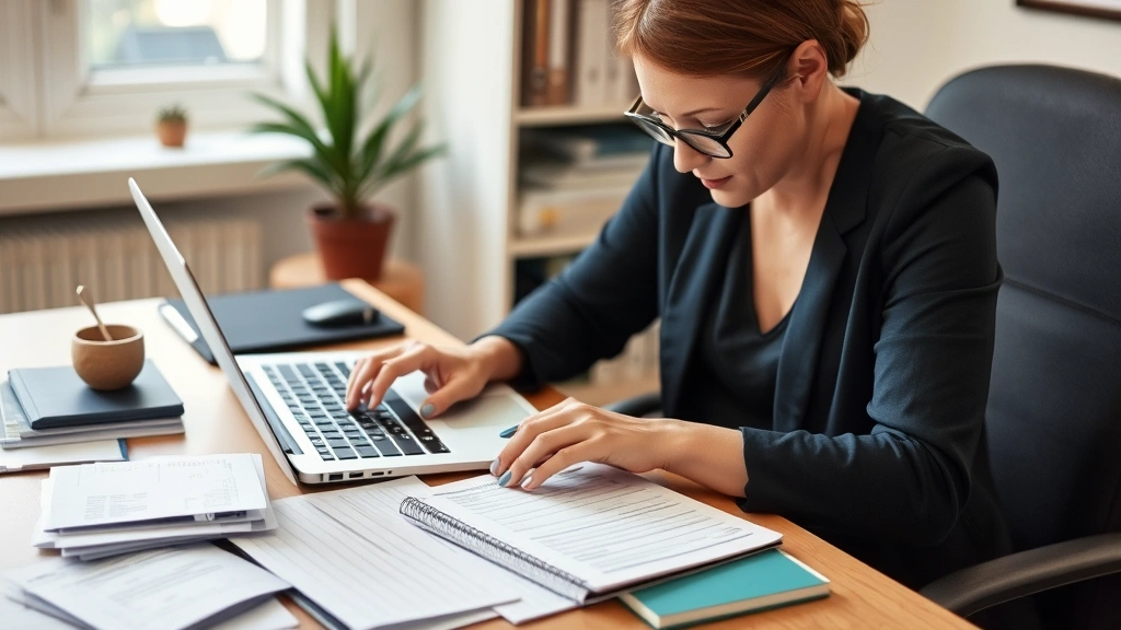 philly income tax - 
Business owner working from home office with laptop, notebook, and receipts org