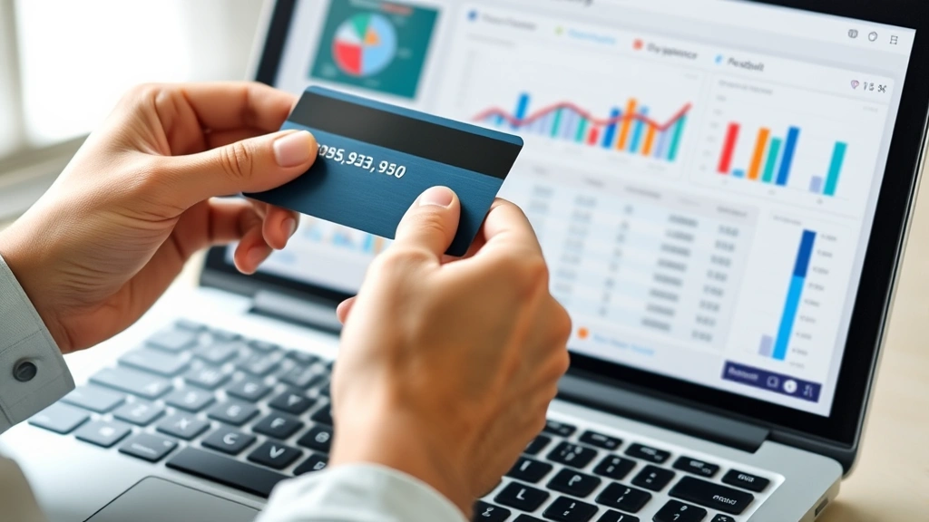 planet tax free -
Close-up of hands holding a credit card over a laptop showing expense tracking