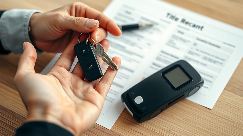 prince william personal property tax - 
Close-up of hands holding car keys and vehicle title documents on wooden table

