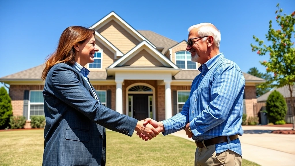 property tax protest alabama - 
Real estate agent and homeowner shaking hands in front of an Alabama residentia