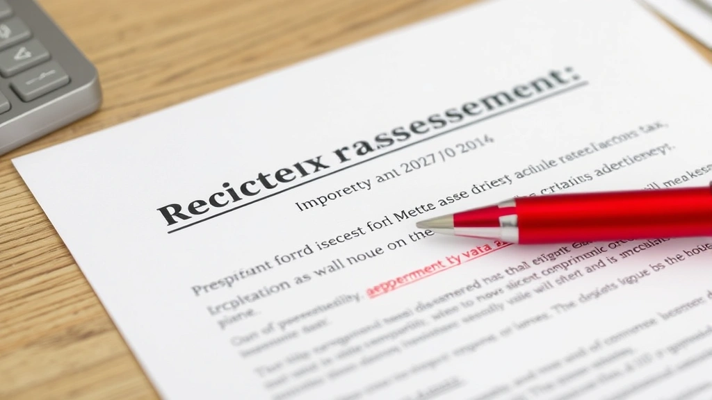 property tax reassessment california change in llc ownership - 
Close-up of property tax reassessment notice letter on desk with red pen markin