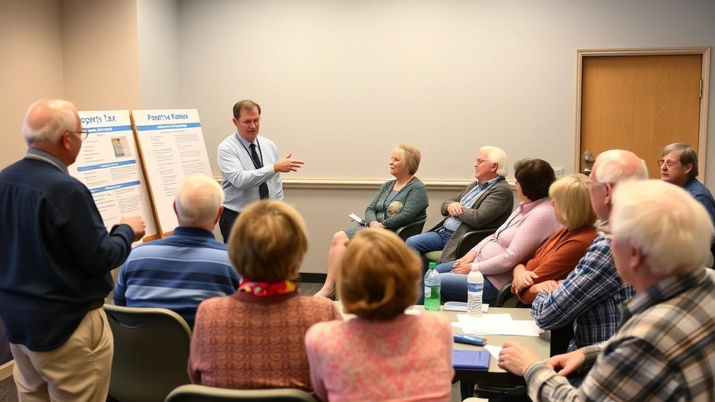 property tax rebate pa - 
Diverse group of homeowners at community tax information workshop with presente