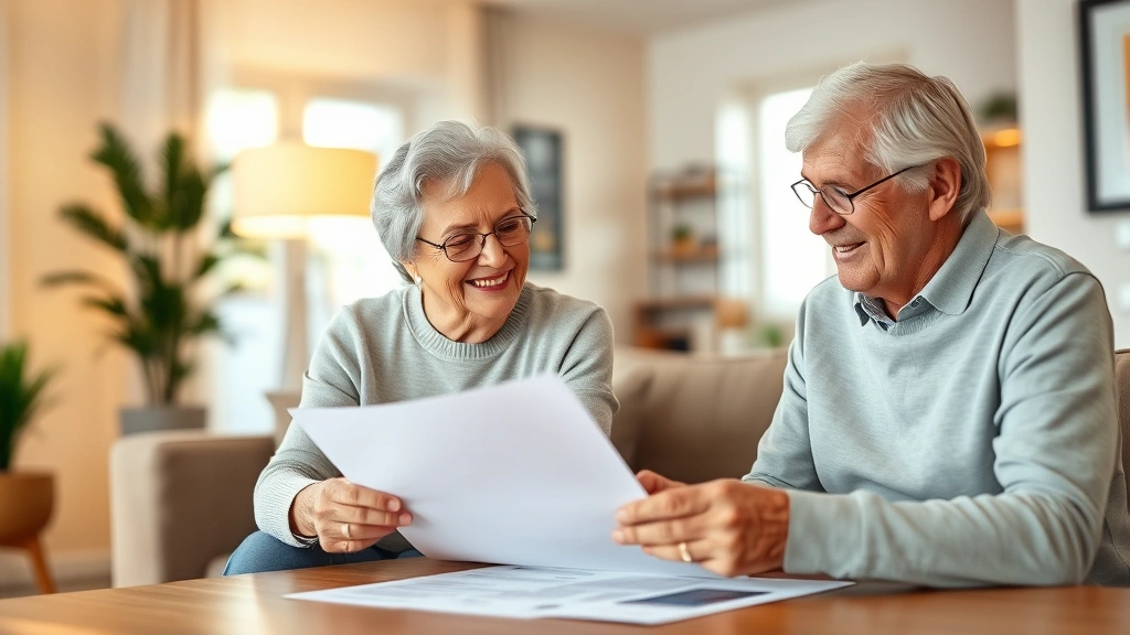 property tax relief nj - 
Elderly couple reviewing home ownership documents in modern living room, warm l